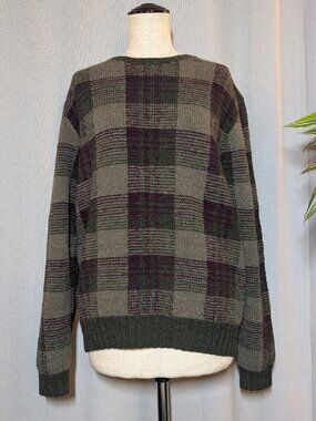 Vintage Polo by Ralph Lauren 100% Wool Sweater Hand Knit Crew Plaid Medium